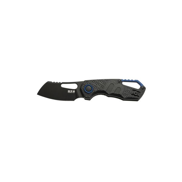 MKM ISONZO – N690 BLK COATED CLEAVER bld, BLK FRN hdl - BLU Al SPACER & RING - S/S REV. CLIP, S/S LINER LOCK - THUMB HOLE OPENING